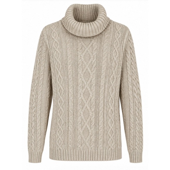 croft & barrow Sweaters - Croft & Barrow Cable Knit Turtleneck Sweater Women Large Beige 100% Cotton